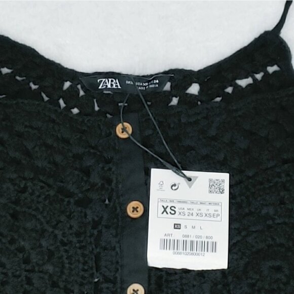 NWT ZARA black crochet festival retro boho button down crop top - Picture 7 of 8